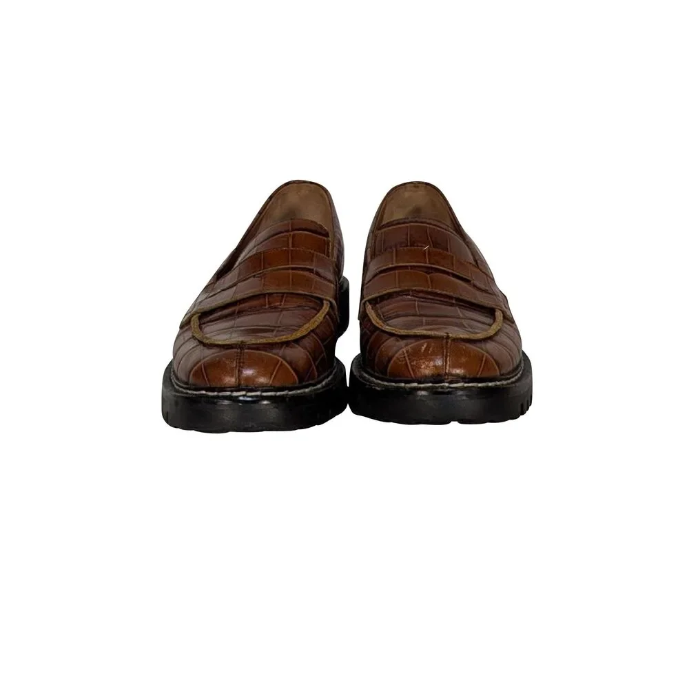 Sportsmax - Brown Croc Embossed Leather Loafers Sz 10